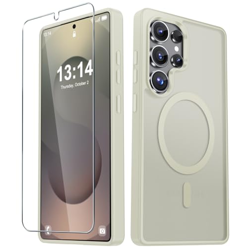 Image of for Samsung Galaxy S25 Ultra Case, Matte Magnetic Phone Cover, Cream White | Fit for MagSafe, Screen Protector included, Shockproof Military Grade Protection, Translucent Frosted Back