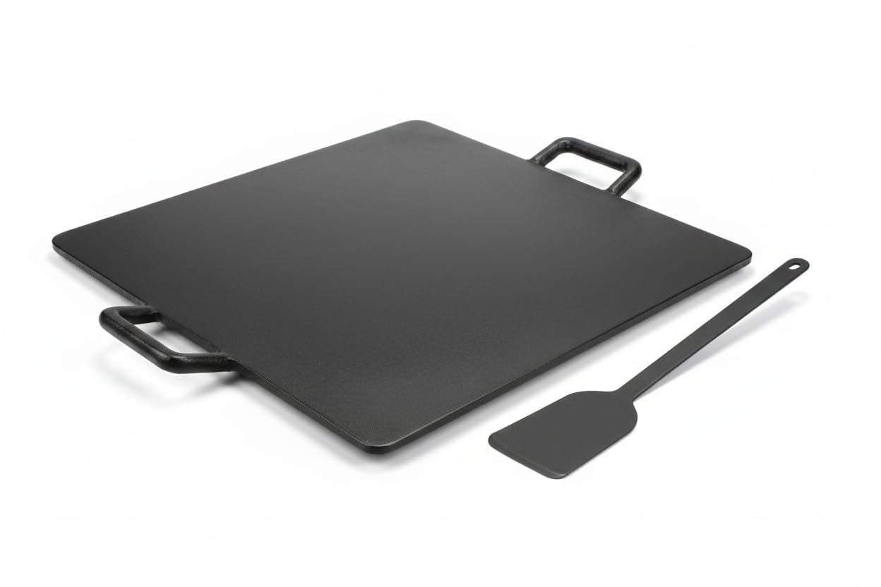 Nakshathra Dosa Tawa with Free Turner, Pure Handmade Iron, Heavy Duty No Chemical Coating, Even Heat Distribution, Ideal Tawa for Roti, Dosa & Fish Fry - 30 x 30cm (Black)