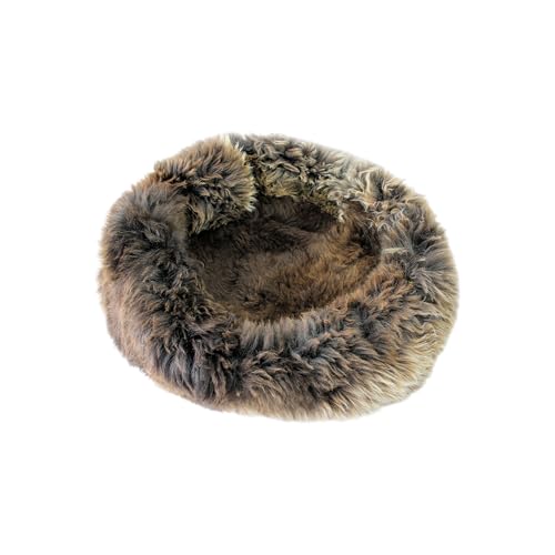 Sheep Dreams Lammfell Hunde- & Katzenbett – kuschelig, hochwertig & gemütlich | 100% Natürliche Merino Schafswolle | inklusive Pflegebürste und Anleitung | (Braun, Ø60)