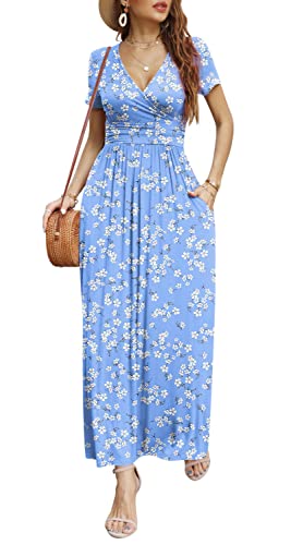 Image of CATHY Maxi Dresses for Women Short Sleeve V-Neck Casual Long Summer Wrap Dress with Pockets