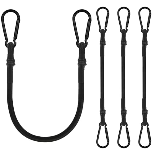 Adiwo Banda Elástica Negra con Mosquetón, 4 Piezas 60 cm Cuerdas elásticas con Mosquetones, Expansor con Ganchos, para Coches Bicicletas y asegurar Carga Maleteros