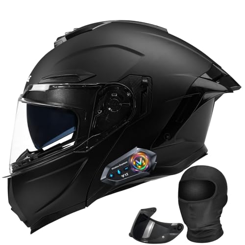 Bluetooth Modular Motorcycle Helmet with Dual Visors, DOT ApprovedBuilt-in Sun Shield, Removable...