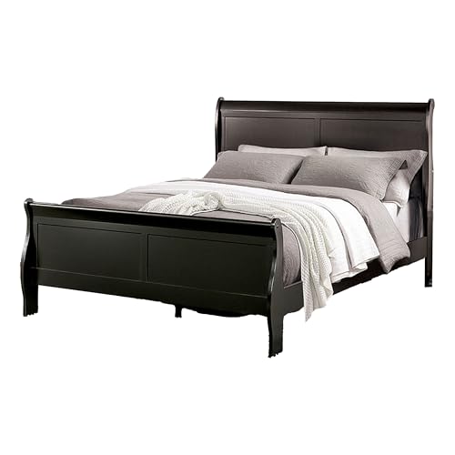 Benjara RYLA Full Size Bed, Sleigh Panel Headboard and Footboard, Black Solid Wood