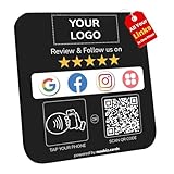 Custom Review Tap Plate for Google & Social Media Sign (2 Pack)– NFC & QR Code Enabled – All-in-One “Review Us” & “Follow Us” Sign for Google, Instagram, Facebook, TikTok & More – Include Absive & Stand - No App, No Fees
