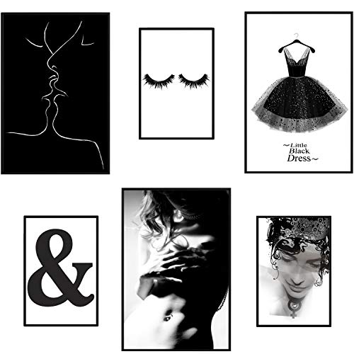 murando Poster Conjunto de 6 Carteles Colección de Posters con Marco Negro Cuadro Impresos Póster con Motivos Artísticos Galería de Pared Enmarcado Negro Blanco Mujer Cuerpo B&W