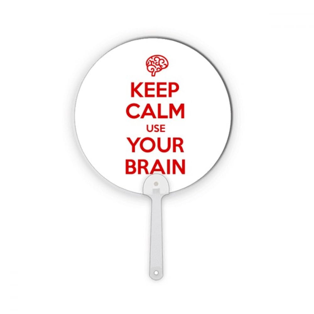 Éventail rond plastique Keep Calm Use Your Brain noir avec message graphique humoristique