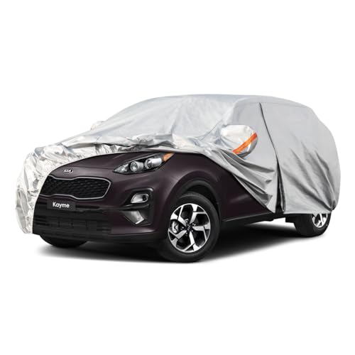 Image of Kayme 6 Layers SUV Car Cover Custom Fit for Kia Sportage(1994-2020) Waterproof All Weather for Automobiles, Outdoor Full Cover Rain Sun UV Protection.Silver