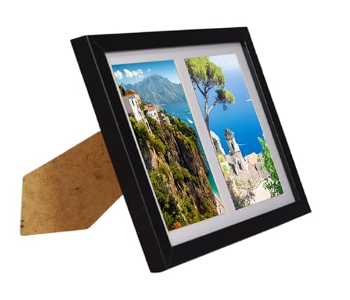 BD ART Collage Bilderrahmen 17x23 für zwei Fotos 10x15 cm mit Passepartout, schwarzes MDF-Holz, moderner Fotorahmen zum Aufhängen an der Wand oder zum Platzieren auf einem Schrank