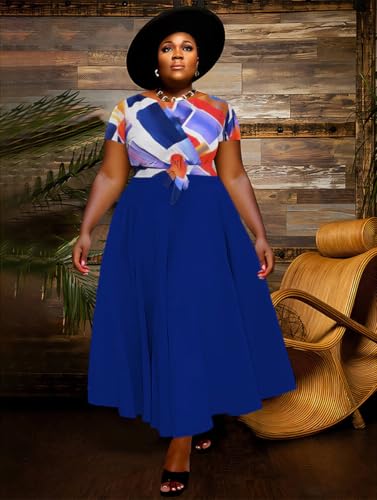 Image of BFFBABY Plus Size Dress A Line Dresses for Women Summer Long Dresses with Sleeve Casual Belted