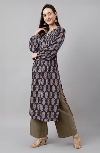 Image of Janasya Women's Pure Cotton Floral Printed A-line Kurta