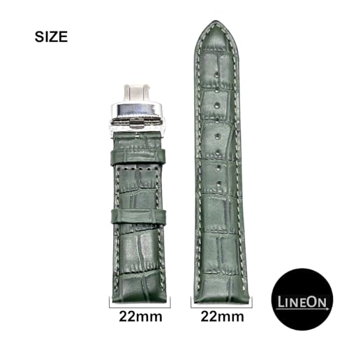 Image of Lineon 22mm Half Padded Leather Mens Watch Strap with Silver ButterFly Lock For Branded Watches Tool and Pins Include