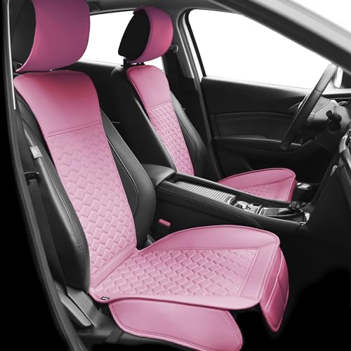 Image of Elantrip 2PCS Front Car Seat Covers Pink Leather Auto for Women Airbag Compatible Diamond Pattern PU Seat Cover Universal Fitness