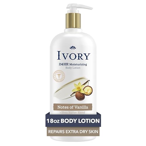 Ivory Body Lotion, 24hr Moisturizing, Absorbs Instantly, Shea Butter Blend, Notes of Oatmilk Scent, 18 fl oz