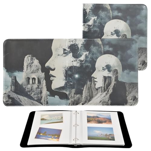 FOLIOSA Photo Album Abstract Art Landscape Print Leather Cover, Self Adhesive Scrapbook Album for 2x3, 4x6, 5x7, 6x8 Photos for Family Travel Wedding