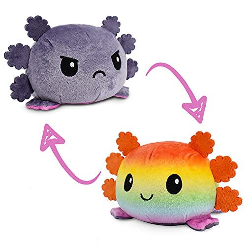 TeeTurtle | The Original Reversible Axolotl Plushie | Patented Design | Sensory Fidget Toy for Stress Relief | Gray + Rainbow | Happy + Angry | Show Your Mood Without Saying a Word!