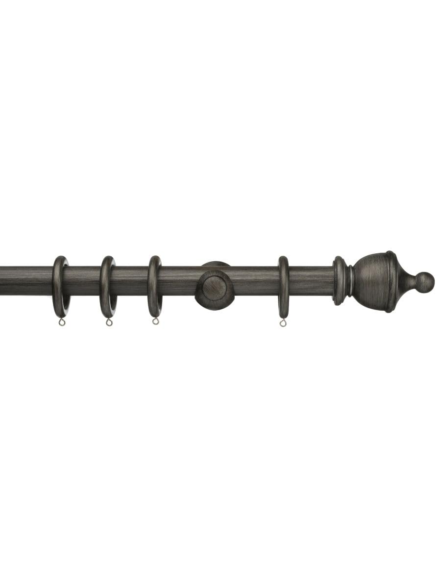 Integra Masterpiece Wooden Curtain Pole, 35mm Diameter Pole, Urn Finial, Standard Bracket, Complete Pole Kit, Pewter, 240 cm