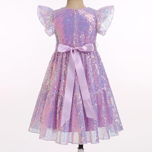 IBTOM CASTLE Flower Girl Sequins Dress Toddlers Flutter Sleeve Birthdat Party Dress with Belt Bridesmaid Wedding3
