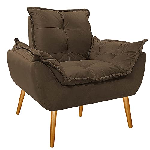 Kit 2 Poltronas Cadeiras Decorativas Opala Suede Marrom Pés Palito para Recepção Sala de Estar Consu