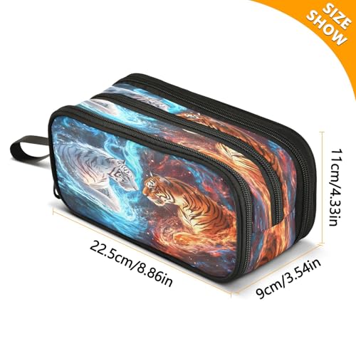 Image of Two Tigers Pencil Case 3 Compartment Pen Bag Pouch Holder Box School Portable Stationery Storage Bag for Girls Boys