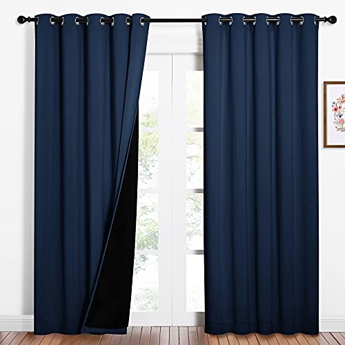 Image of NICETOWN 100% Blackout Curtain Set, Thermal Insulated & Energy Efficiency Window Draperies for Guest Room, Full Shading Panels for Shift Worker and Light Sleepers, Navy Blue, 62W x 84L, 2 PCs