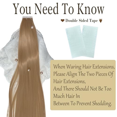 Image of Tape in Hair Extensions,20pcs 50g 24 Inch Ash Blonde Hair Extensions Straight Tape in Extensions Double Sided for Skin Weft Synthetic Hair