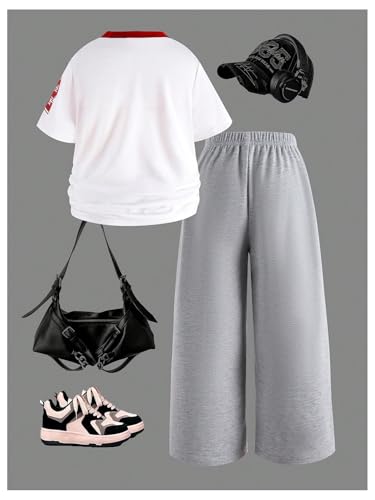 WDIRARA Toddler Girl's 2 Piece Outfit Number Graphic Short Sleeve Jersey Shirt Baggy Pants Set Tracksuit2