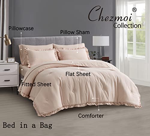 Chezmoi Collection Eleanora Queen Bed In A Bag 7-Pieces Ruffled Edge Trim Soft Washed Double Brushed Microfiber Comforter With Sheets Lightweight All Season Bedding Set (Queen, Blush Pink) #TOP2