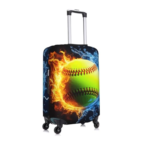 Travel Luggage Suitcase Cover Zipper Closure Baggage Protector Fits 18-32 inch Suitcase, Anti-Scratch Luggage Case Protective Cover, Ice Water Fire Flame Softball Baseball3