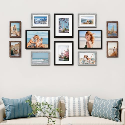 Image of Vittanly 12 Pack Picture Frames Collage Wall Decor for Mounting or Tabletop Display, Gallery Wall Frame Set for Family, Multi Sizes Including 4pcs 8x10, 4pcs 5x7, 4pcs 4x6, Black, Brown and Grey