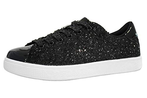 LUCKY STEP Baskets Femme | Baskets à Paillettes | Baskets Mode (Noir, 8US-38EU-5UK)
