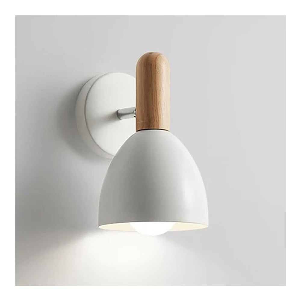 SMCCYYSD White Industrial Wall Lamp Metal and Wood Bathroom Vanity Lighting Sconce 350°Rotatable Lantern for Bedroom Bedside Living Room Study Corridor Entryway Restaurant(White)