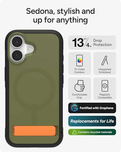Image of ZAGG Sedona Snap Case with Kickstand for iPhone 17 - Green Sea Kelp, Drop Protection (13ft /4m), Multi-Layer Protection, with Camera Button, MagSafe Phone Case with Impact-Absorbing Bumpers