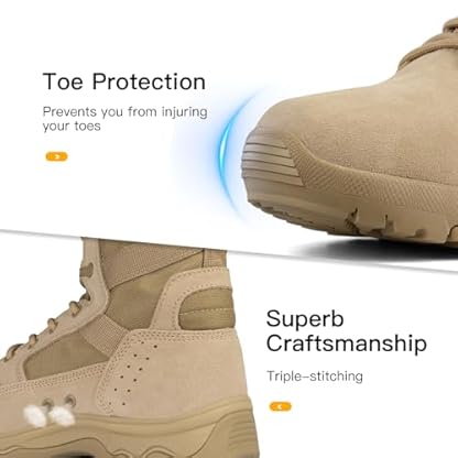 FREE SOLDIER Men's Tactical Boots 8 Inches Lightweight Combat Boots Durable Suede Leather Military Work Boot Desert Boot - Image 5