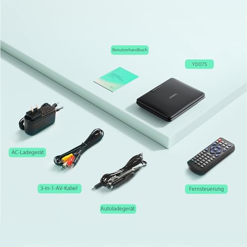 9,5\ Tragbarer DVD-Player für Kinder im Auto mit 7,5\ HD-Schwenkbildschirm, Stereo-Lautsprechern, 6 Stunden Akkulaufzeit, Sync-TV/USB/SD-Karte-Unterstützung [Kein Blu-ray Support]