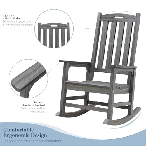Image of Psilvam Outdoor Rocking Chairs Set of 2, Oversized Porch Rocker (Dark Grey)