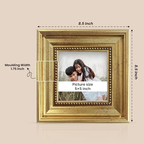 Image of Art Street Elegant Vintage Table Photo Frame for Tabletop With Back Stand, 5x5 Inch Photo, Decorative Frames Perfect for Home Decor, Unique Gift Idea, Durable, Birthday, Wedding, Return Gift (Gold)