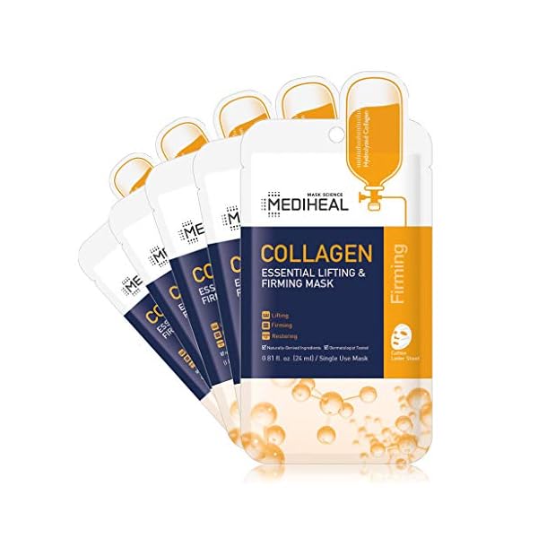 Mediheal Official [Korea's No 1 Sheet Mask] - 5 Pack Collagen Essential Lifting & Firming Mask/Collagen & Peptides & Beta Glucan Contained Anti-Wrinkle and Soothing Facial Mask Sheet