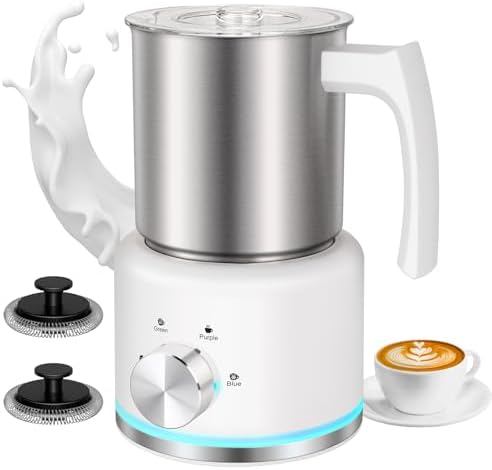 Milk Frother, 16.9 OZ Milk Frother and Steamer, 4 in 1 Electric Milk Frother Dishwasher Safe, Durable Silent Working Frother for Coffee, Hot and Cold Foam Maker, White