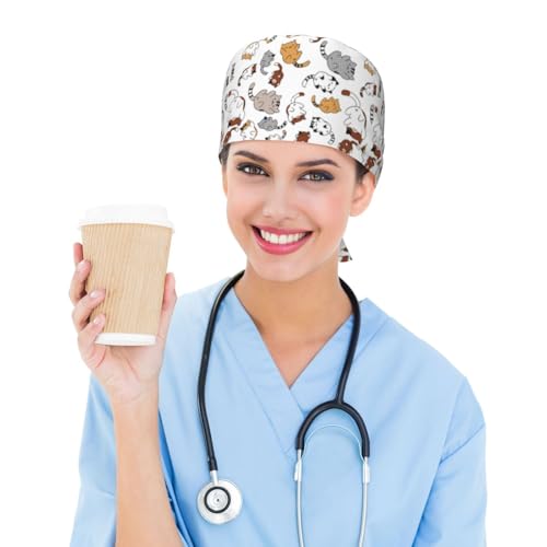 Image of Adjustable Working Cap Breathable Unisex Women Men Elastic Bandage Tie Back Hats Scrub Nursing Doctor Surgeon Cap