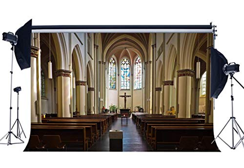 GoEoo Luxurious Old Church Backdrop 9X6FT Vinyl Wedding Ceremony Backdrops Jesus Christ Arch