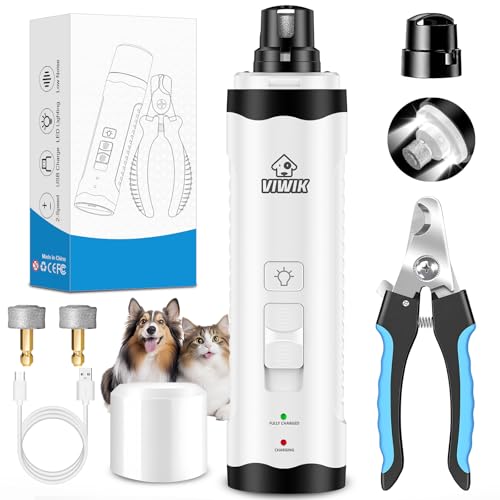 VIWIK Dog Nail Trimmers with Light, Cat Dog Nail Clippers, Dog Nail Grinder Quiet for Large Medium Small Dogs Paw & Cats Claw, Electric 2-Speed Pet Toenail Grooming Supplies, Gifts for Dog Lovers.