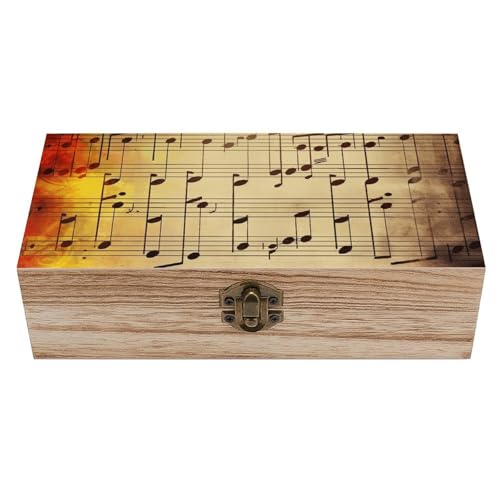 FekiLoot Caja de recuerdos de madera con notas musicales vintage, caja del tesoro de memoria, pequeño cofre del tesoro de madera, baúl decorativo para recuerdos, para manualidades y almacenamiento de
