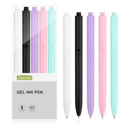 Dacono Pensos de Gel de Color Retráctiles, Plumas de Tinta de Gel de 5 PCS, Bolígrafos de Tinta de Gel Retráctiles de 0.5 mm | Tinta Negra |...