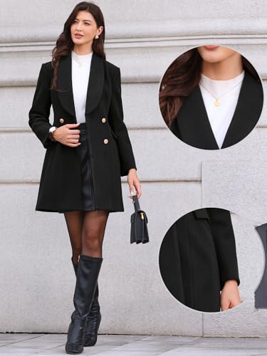 Allegra K Double Breasted Coat for Women's Lapel Collared Winter Elegant Long Peacoat with Pockets2
