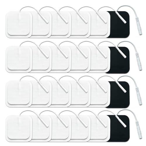 Scettar 24 Piezas 40x40mm Electrodos para Tens Parches Electroestimulador Reutilizables y Autoadhesivos Electrodos de Recambio Almohadillas Para Tens Sem Electrodos Conector pin de 2 mm para TENS EMS