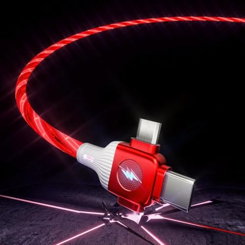 Image of IHAO Multi Ports Starry Light-Up USB Cable USBC MicroUSB Connectors Durable Fast Charging Cables Visible Current Flow for Almost All Devices-6in1 Star Red