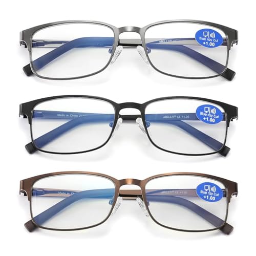 AIKLLY Reading Glasses for Men - 3 Pack Blue Light