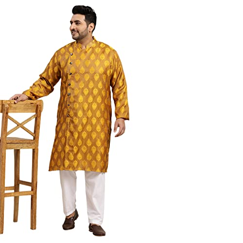 Sojanya PLUS (Since 1958) Men's Jacquard Silk Kurta & Off-White Churidar Pyjama Set2
