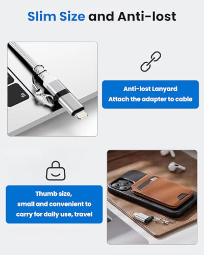 Image of Verilux 2Pcs PD 27W Type C to Lighting Connector with Anti-Lost Loop, USB C Female to Lighting Male Adapter with 480Mbps Data Transfer, Type C Connector for iPhone /iPad /Airpods, Not for Audio /OTG