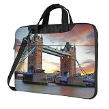 Historic Old Tower Bridge London Borsa a tracolla per computer portatile stampata Borsa da trasporto per laptop Borsa da lavoro impermeabile, Nero , 13 inch